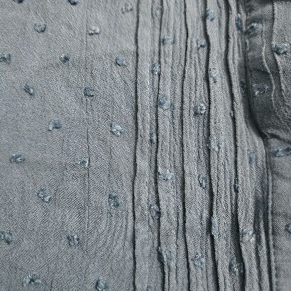 LOFT Petite Women M Blue Button-Up Pleated Chest Blouse Textured - Picture 5 of 11